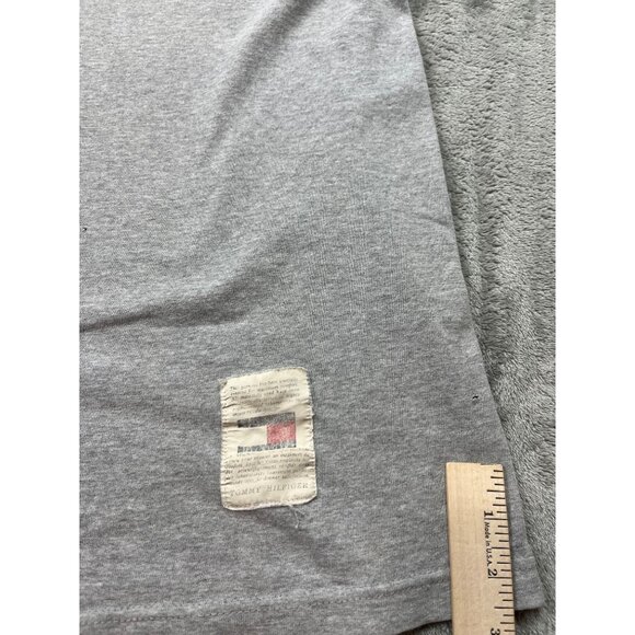Vintage Tommy Hilfiger Small Flag USA Made Mens Large Gray Shirt Thrashed Preppy - Picture 8 of 13